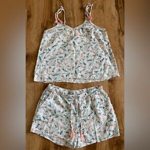 Isaac Mizrahi White Peach Floral Butterfly Tassel Tank Short Sleep Set - Size S